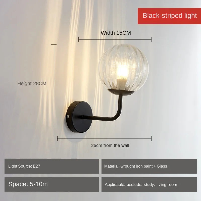 Modern Glass Ball Wall Lamp Light Fixture in Gold or Black Frame