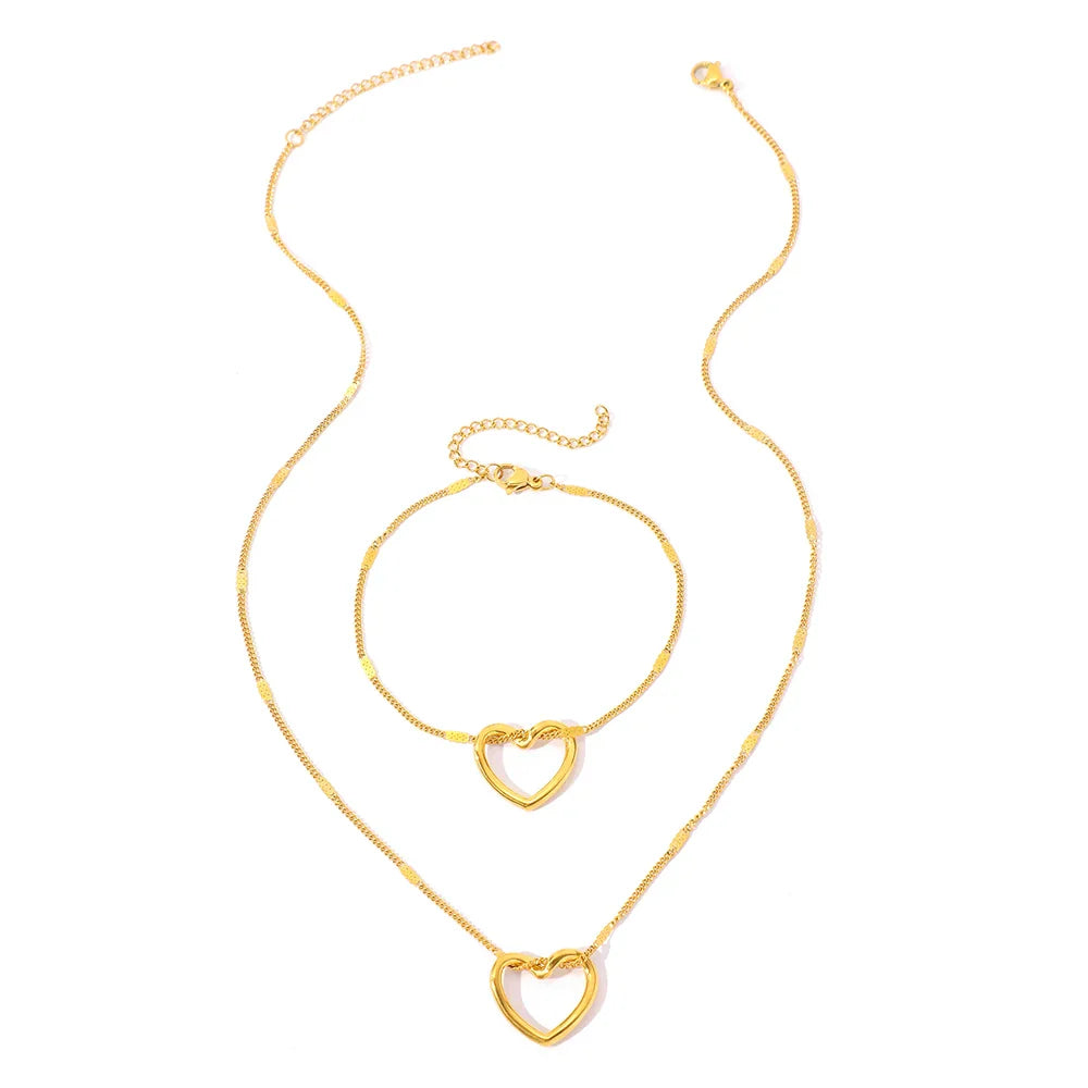 Romantic Heart Woven Necklace and Bracelet Set