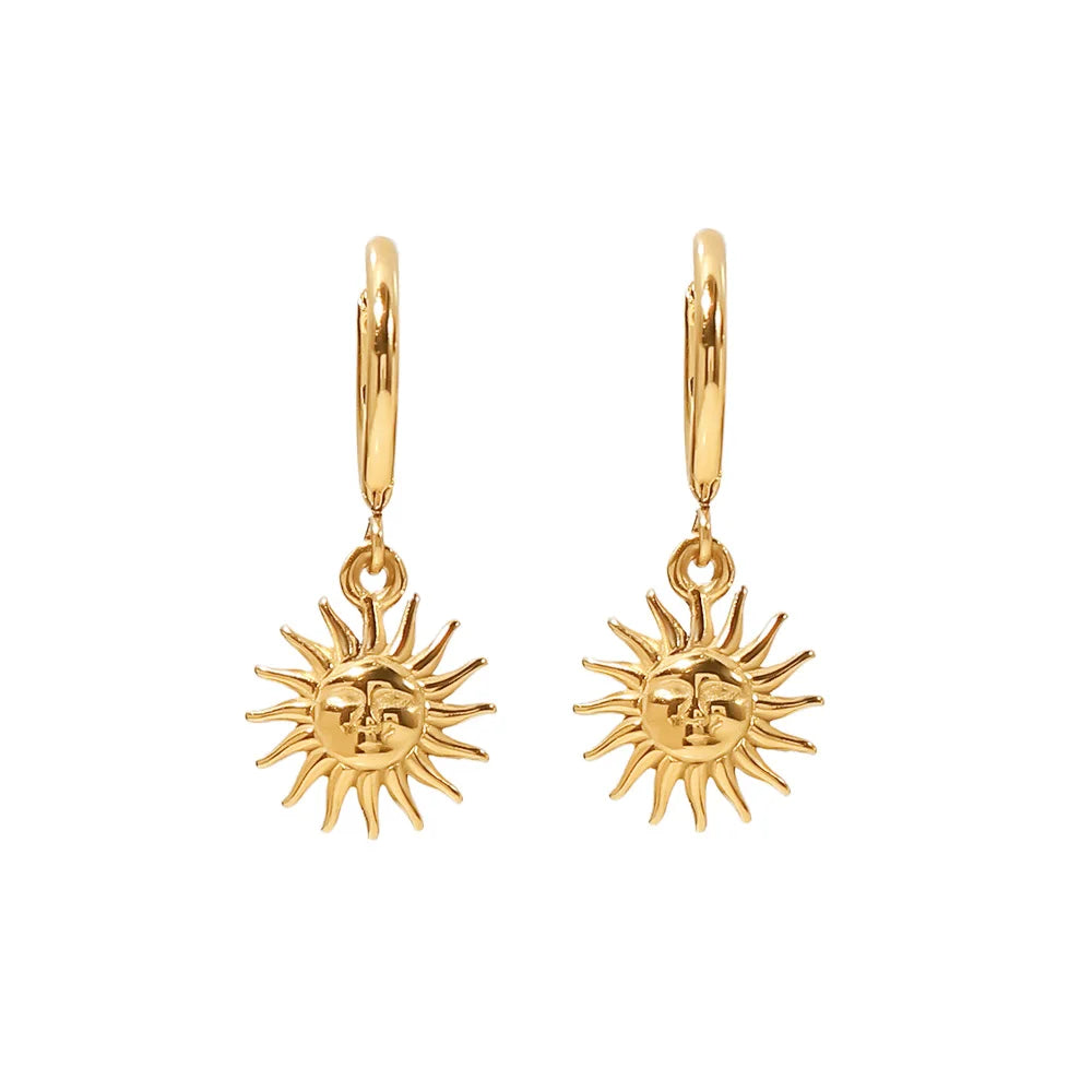 Dainty Huggie Hoop Smiling Sun Earrings
