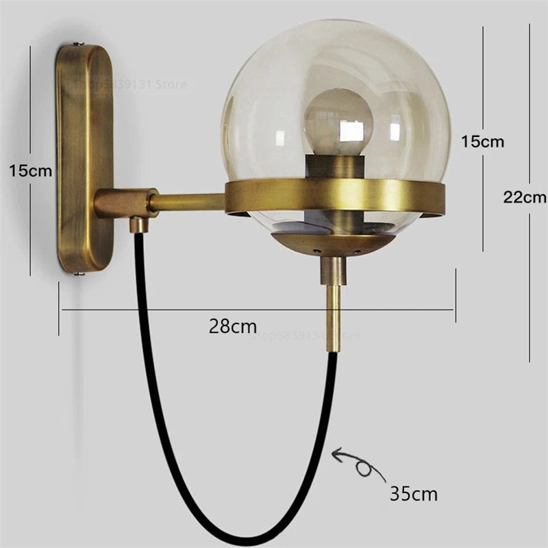 Vintage Glass Globe Modern Wall Lamp Light Fixture