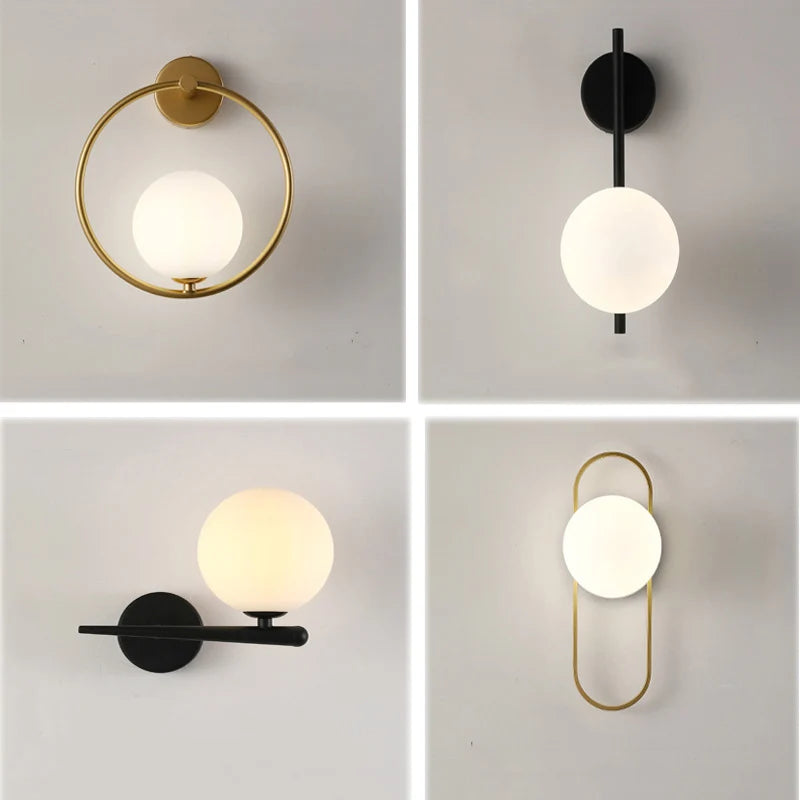 Modern Black &amp; Gold Glass Ball Indoor Wall Sconces