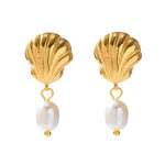 Load image into Gallery viewer, Dainty Sea Shell Pearl Earrings
