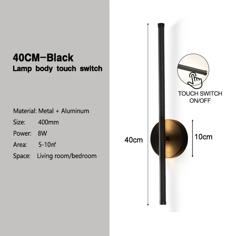 Modern Indoor 360° Rotatable LED Wall Lamps with Black Touch Switch