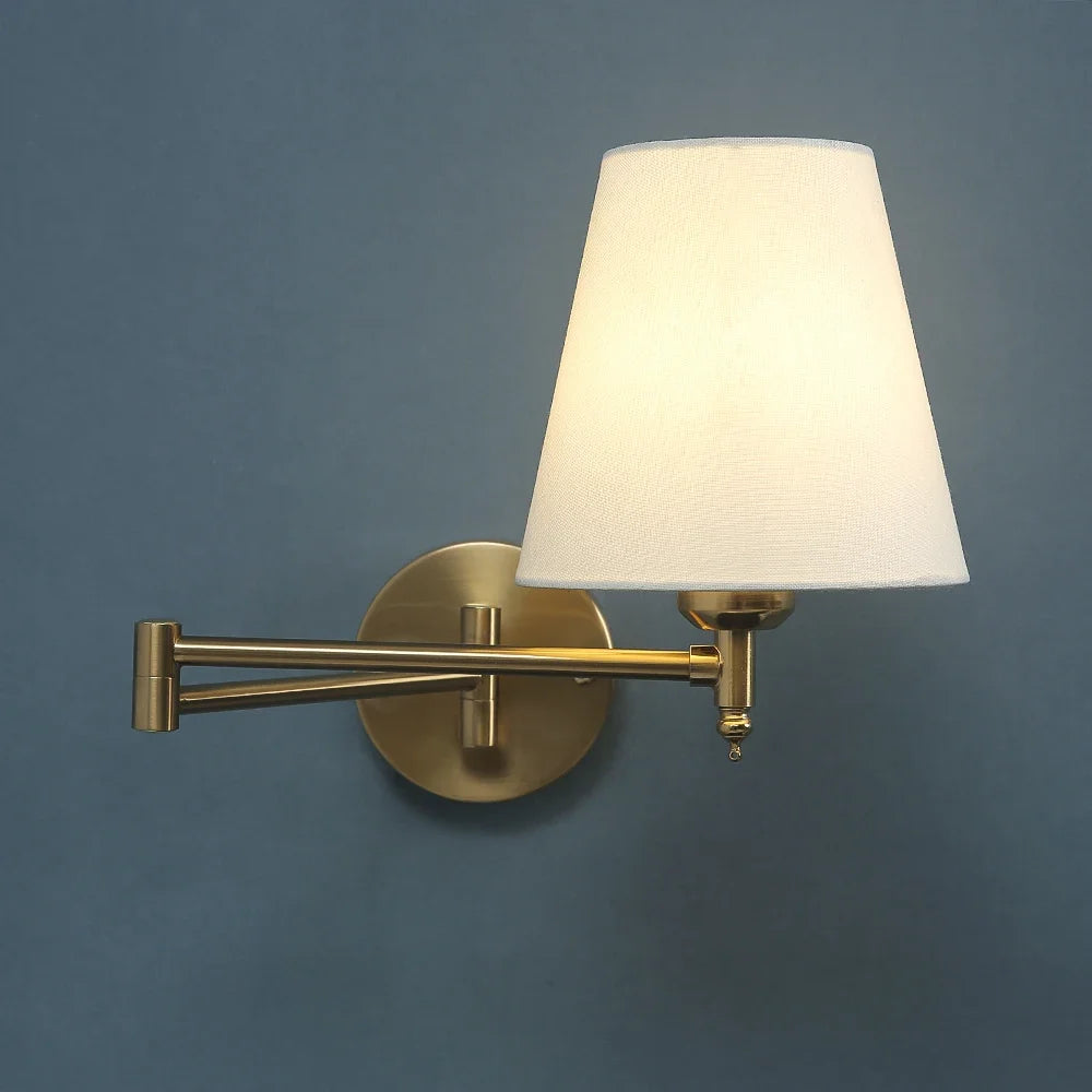 American Classic Linen Shade Wall Light Fixture With Folding Swing Arm