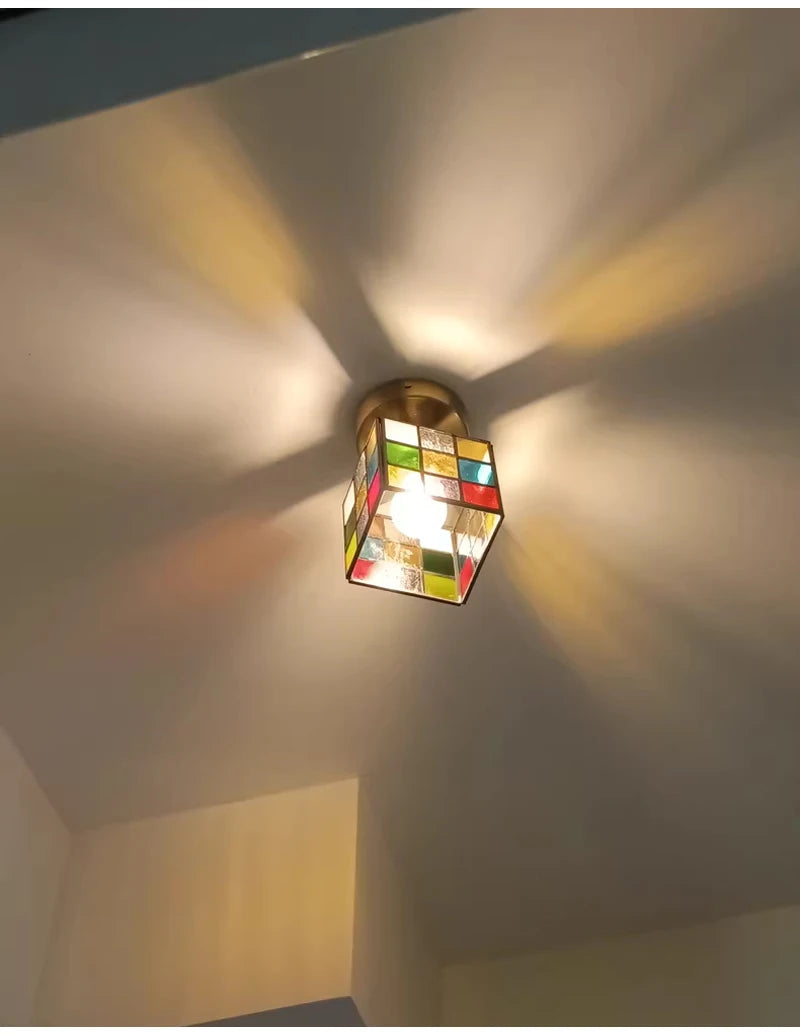 Vintage Rural Colored Glass Lamp Pendant Light Fixture