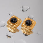 Load image into Gallery viewer, Hammered Square Onyx Earrings

