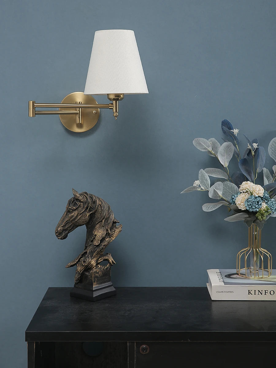 American Classic Linen Shade Wall Light Fixture With Folding Swing Arm