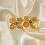 Load image into Gallery viewer, 18k Green Stone Floral Stud Earrings
