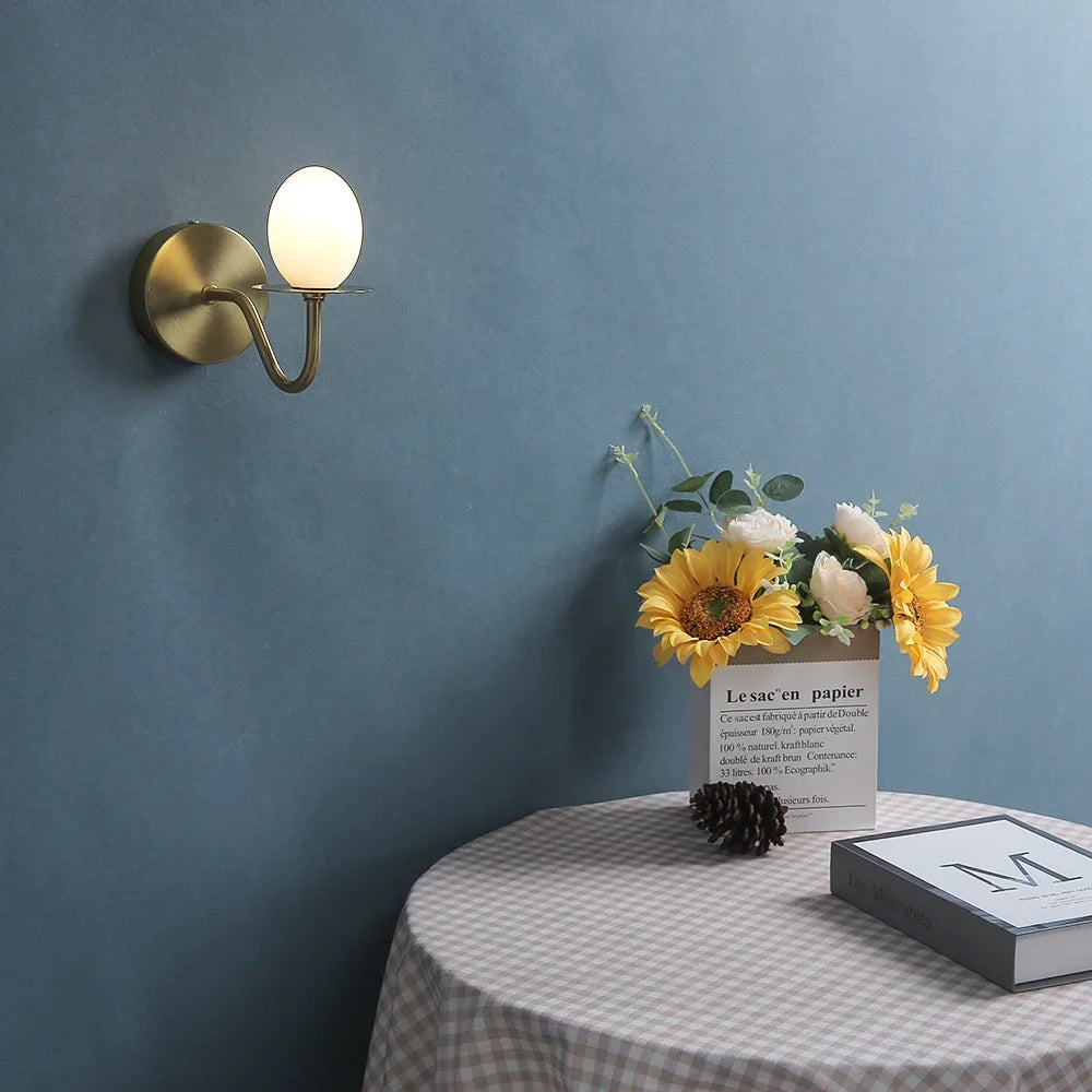 Iron Frame Egg Glass Ball Indoor Wall Lamp in Gold or Black