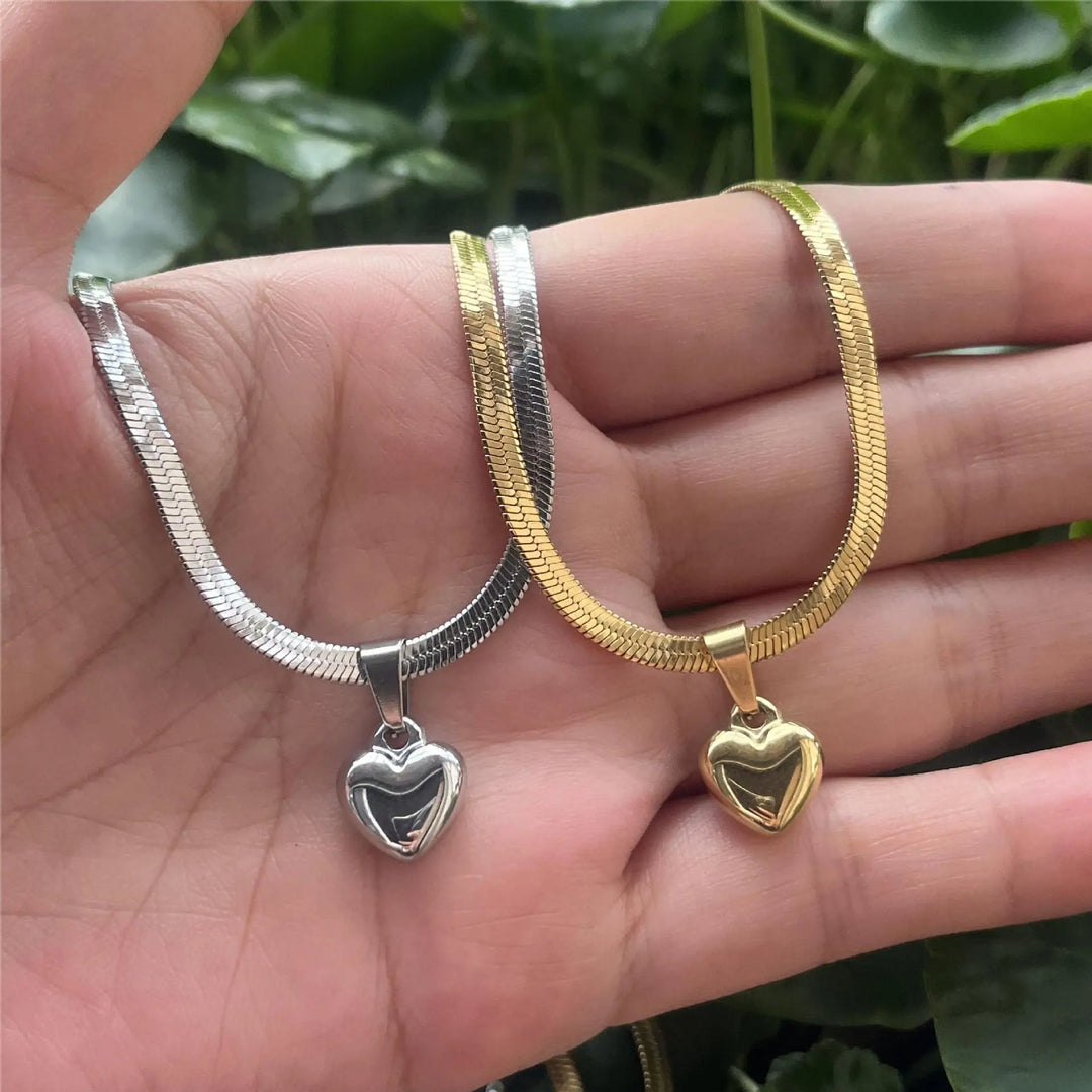 Herringbone Bubble Heart Necklace