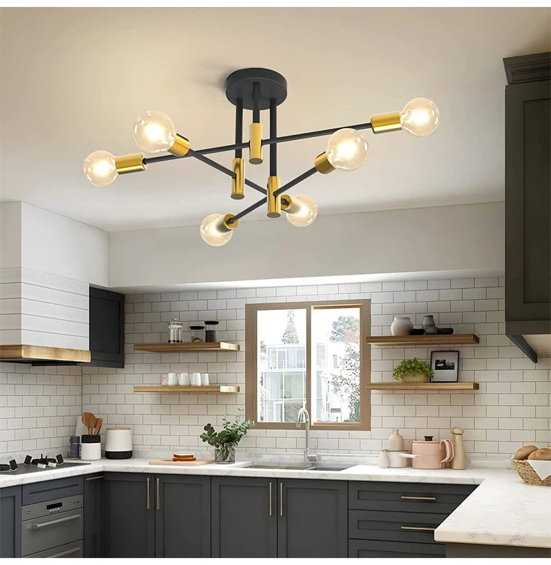 Black &amp; Gold Iron Chandelier Pendant Light Fixture