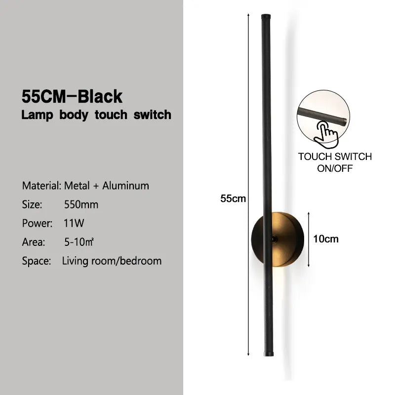 Modern Indoor 360° Rotatable LED Wall Lamps with Black Touch Switch