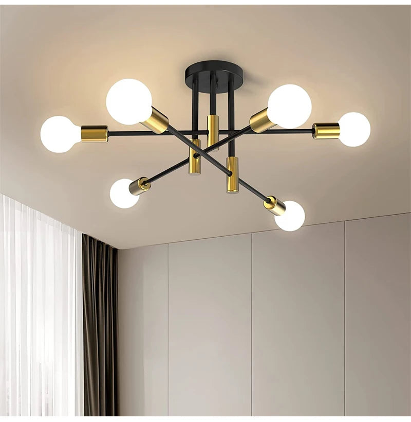 Black &amp; Gold Iron Chandelier Pendant Light Fixture