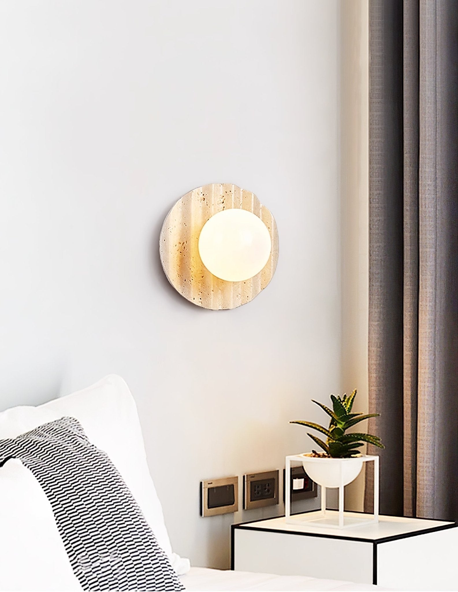 Nøordka Light Bespoke Wall Light Fixture ∅ 7.9″ x H 7.9″ / Yellow Travertine & White Travertine Contemporary Globe Wall Light