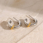 Load image into Gallery viewer, Two Tone Classic C Dual Ring Hoop Earrings
