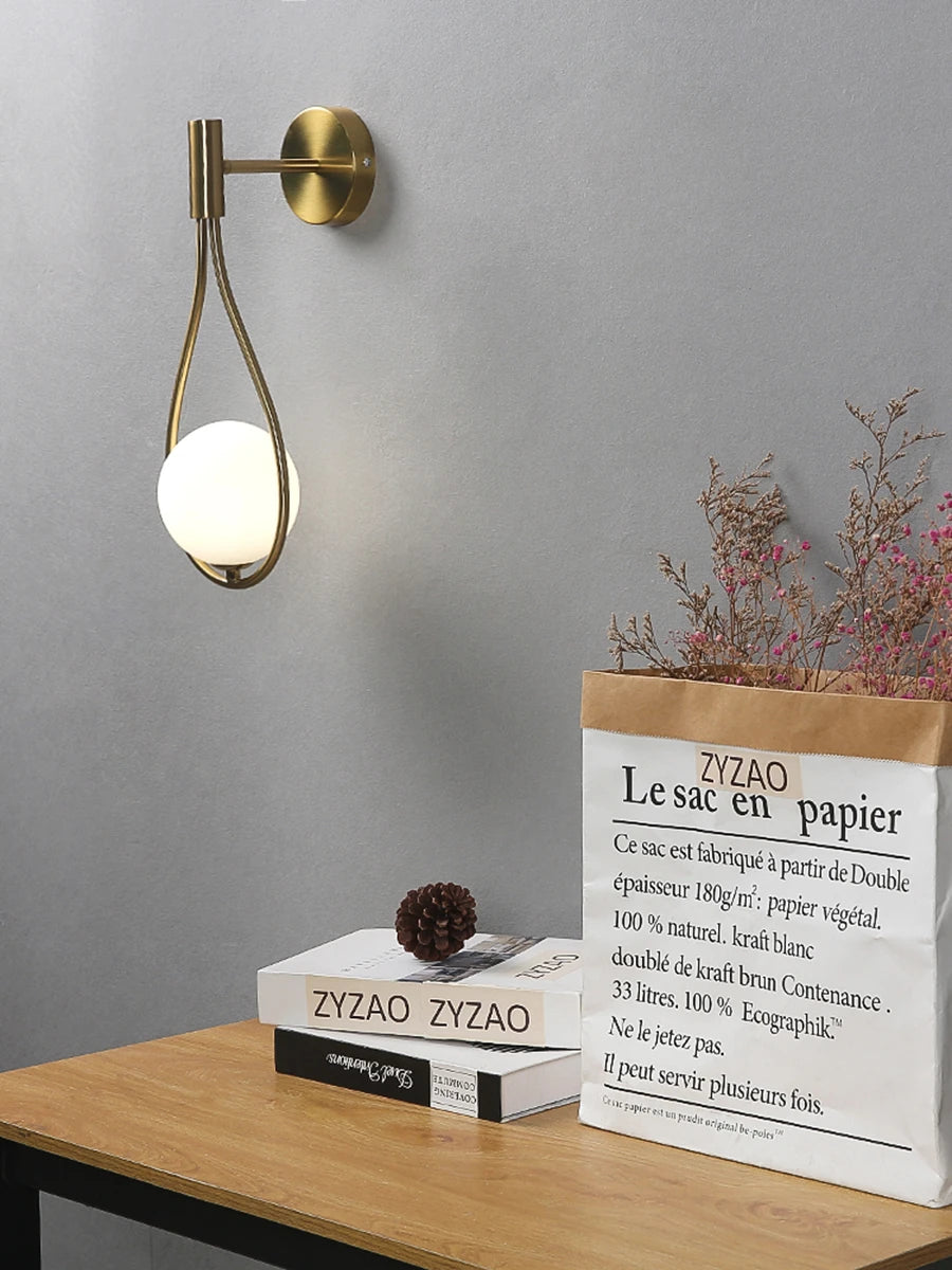 Metal Framed Glass Globe Wall Light Fixture