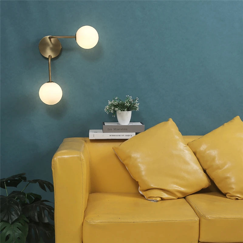 Golden Contemporary Glass Ball Wall Light Fixture