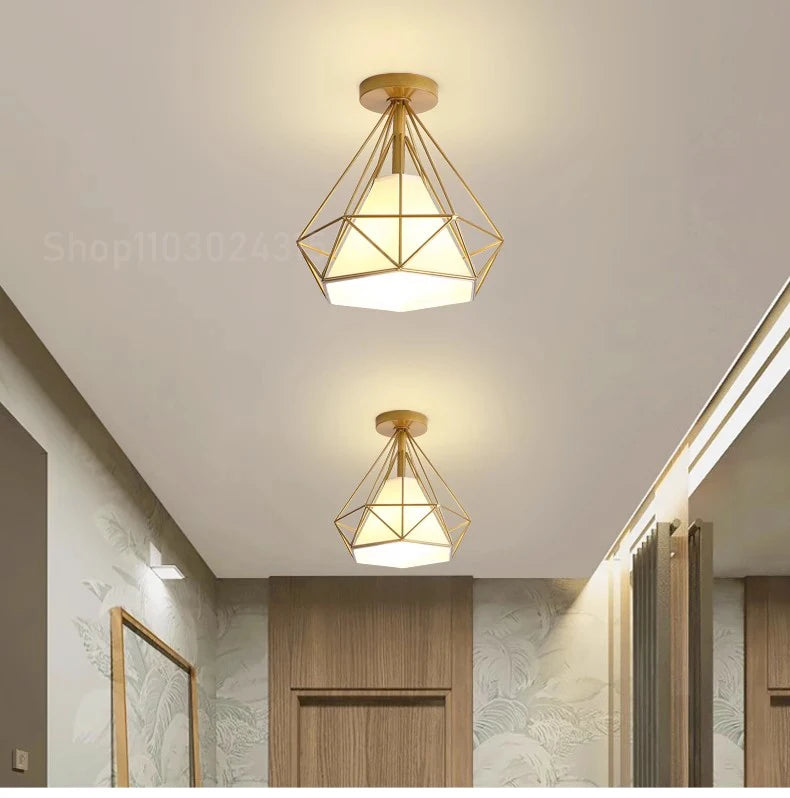 Vintage Iron Caged Flush-Mount Ceiling Light for Bedroom Decor