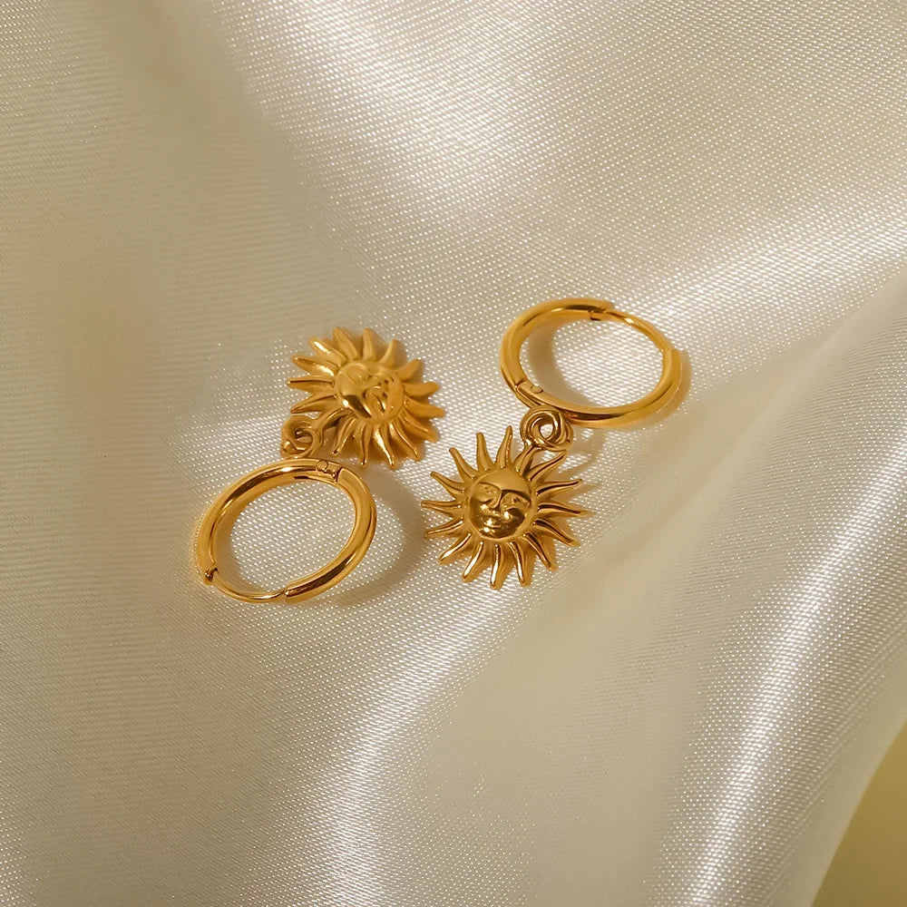 Dainty Huggie Hoop Smiling Sun Earrings