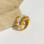 Load image into Gallery viewer, 18k Chunky Gold Accented Pearl Bead Ring
