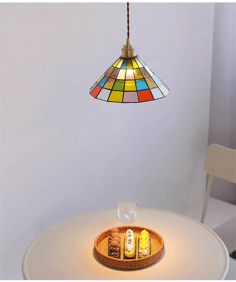 Vintage Rural Colored Glass Lamp Pendant Light Fixture