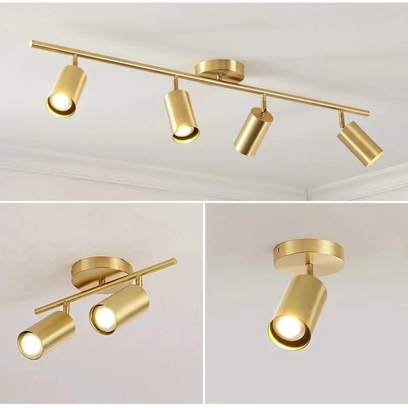 Modern Black &amp; Gold Flush-Mount Ceiling Spotlight Track Lighting Fixture