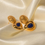 Load image into Gallery viewer, 18k Hammered Geometric Triangle Lapis Earrings
