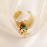 Load image into Gallery viewer, Dainty Adjustable Letter Initial &amp; Heart Pendant Ring
