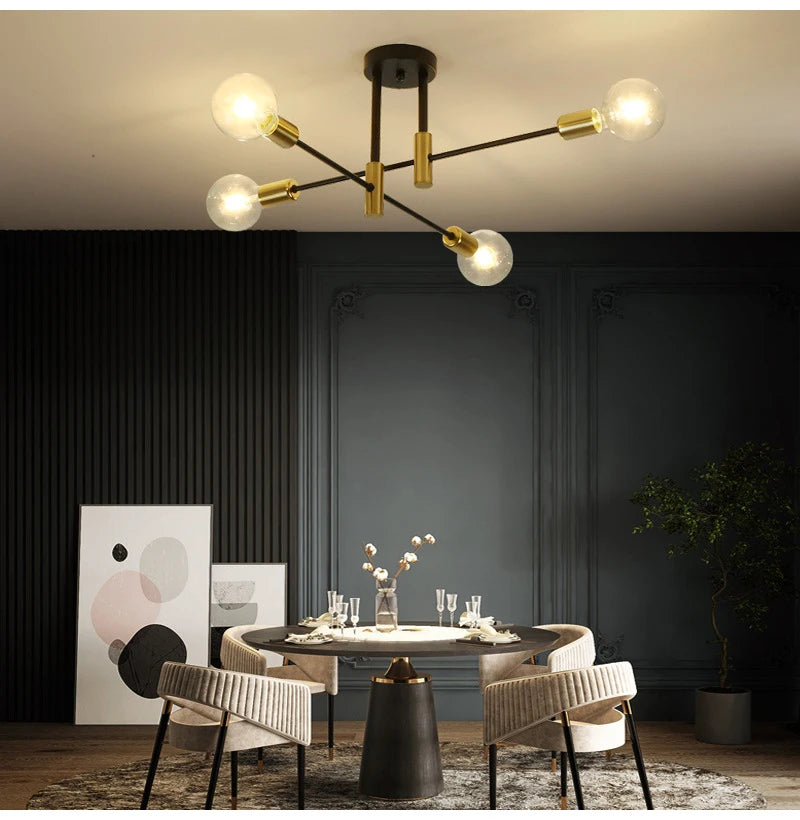 Black & Gold Iron Chandelier Pendant Light Fixture