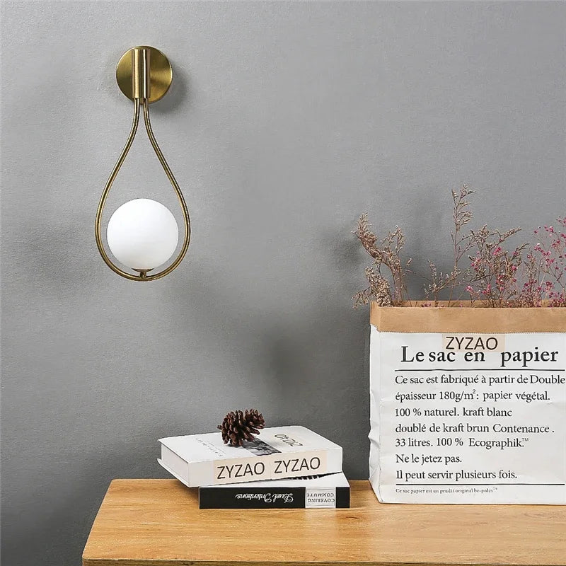 Metal Framed Glass Globe Wall Light Fixture