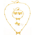 Load image into Gallery viewer, Feminine Bow Satellite Chain Necklace, Bracelet, Earrings, and Ring Set
