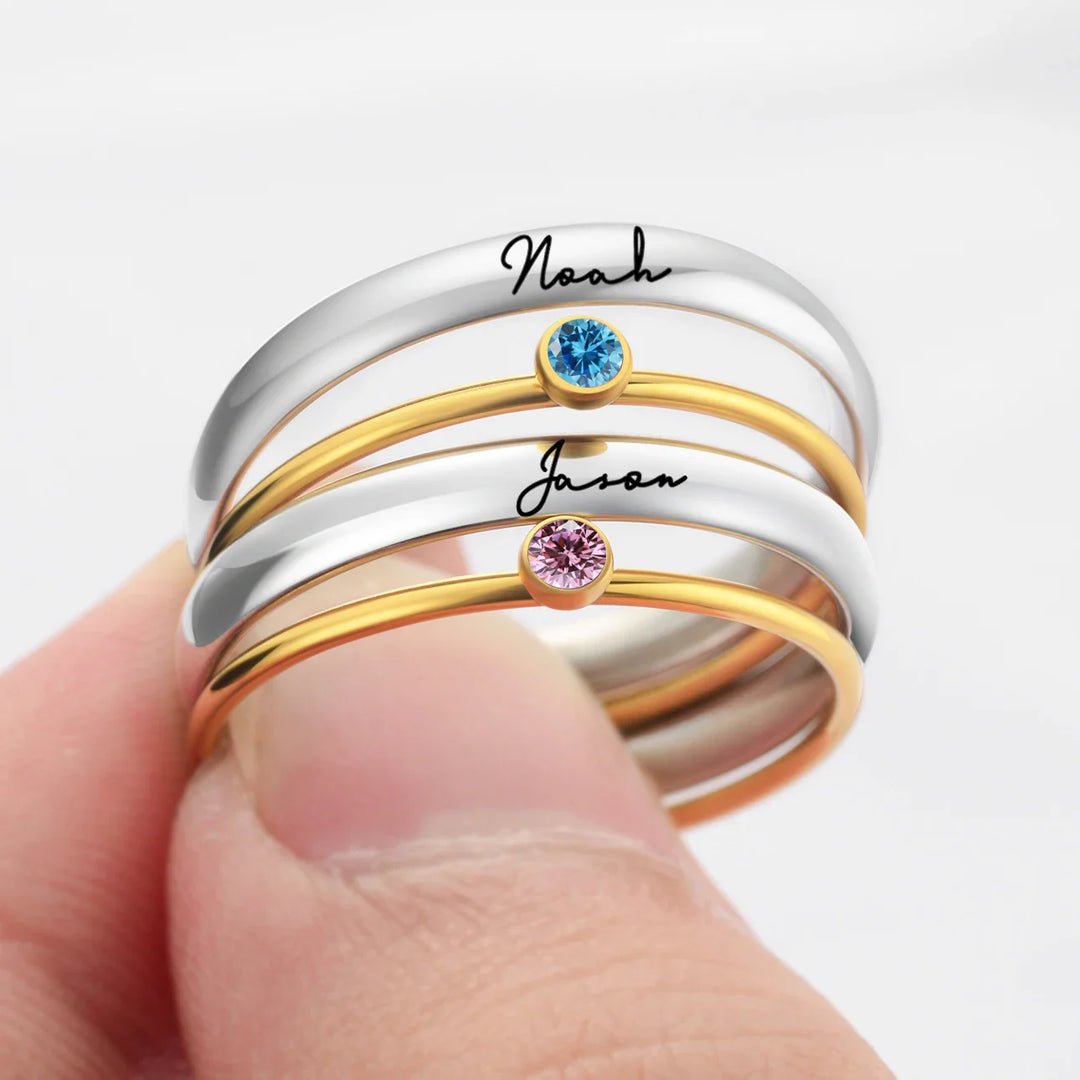 Personalized Name & Birthstone Nesting Rings