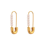 Load image into Gallery viewer, 18k Pearl Accented Safety Pin Earrings
