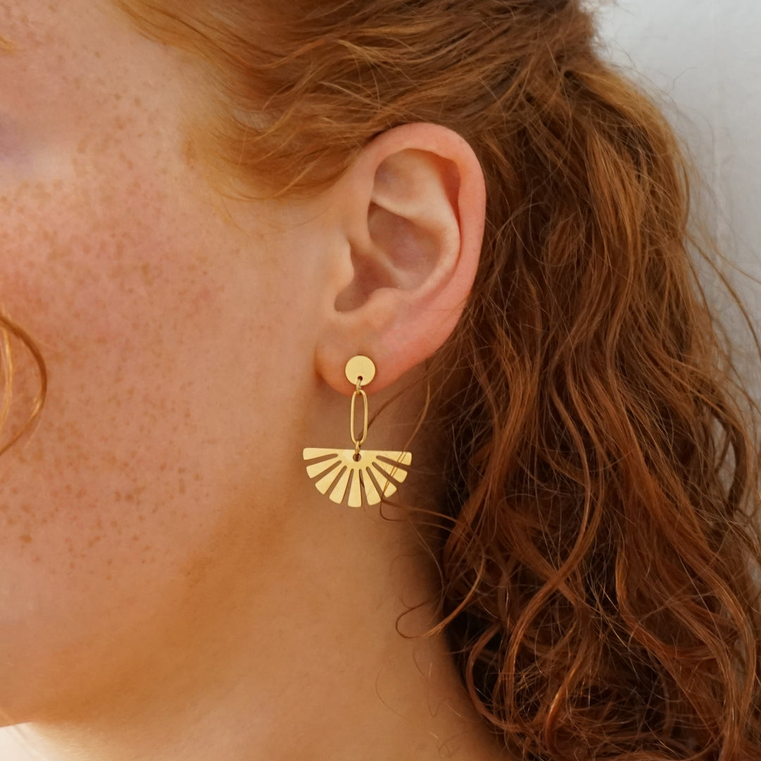 Floral Drop Stud Earrings Fan Shaped Earrings