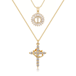 Load image into Gallery viewer, 2pc 14k Diamond Cross Crown &amp; Initial Necklace Set

