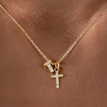 Load image into Gallery viewer, Dainty Diamond Initial &amp; Cross Necklace
