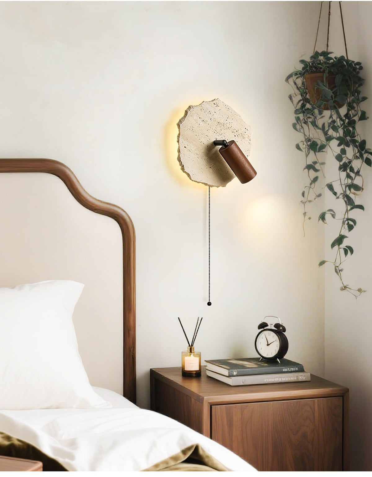 Travertine Contemporary Walnut Accent Wall Light