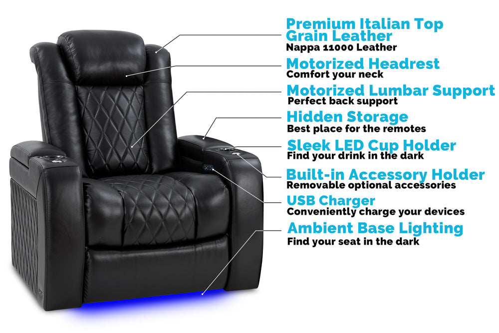 Tuscany XL Leather Home Theater Seating with Power Headrest & Cup Holder