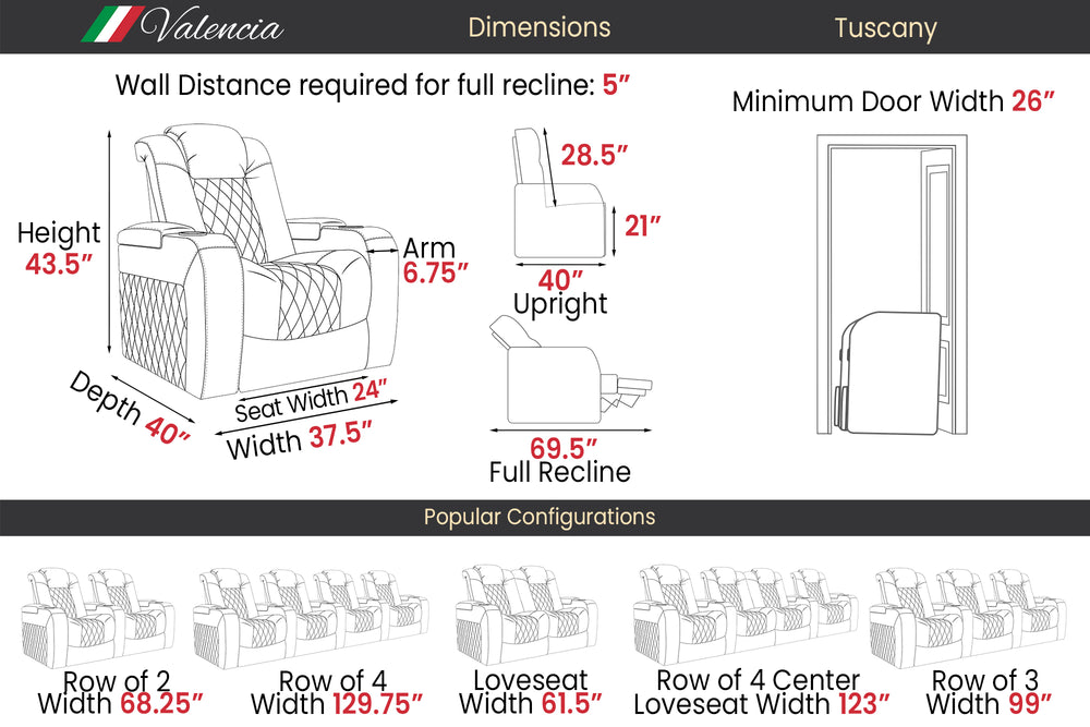 Tuscany Ultimate Leather Home Theater Seating with Power Headrest & Cup Holder