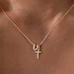 Load image into Gallery viewer, Dainty Diamond Initial &amp; Cross Necklace
