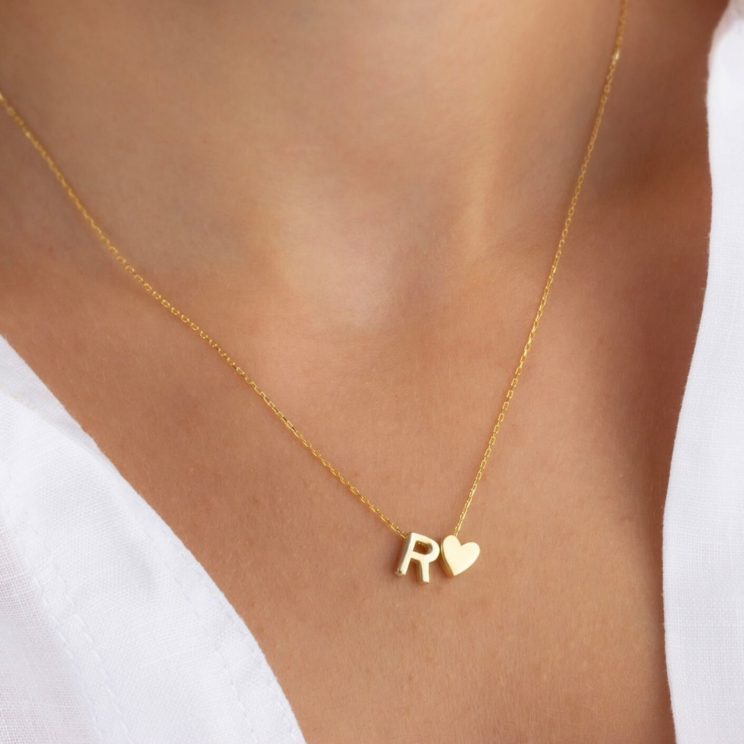 Heart Initial Necklace Personalised Letter Heart