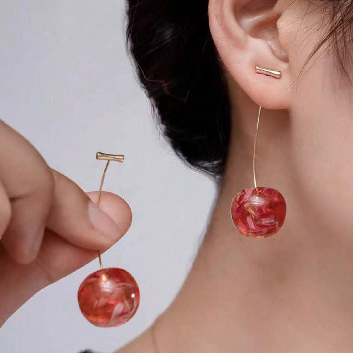 Dried cherry long cherry earrings