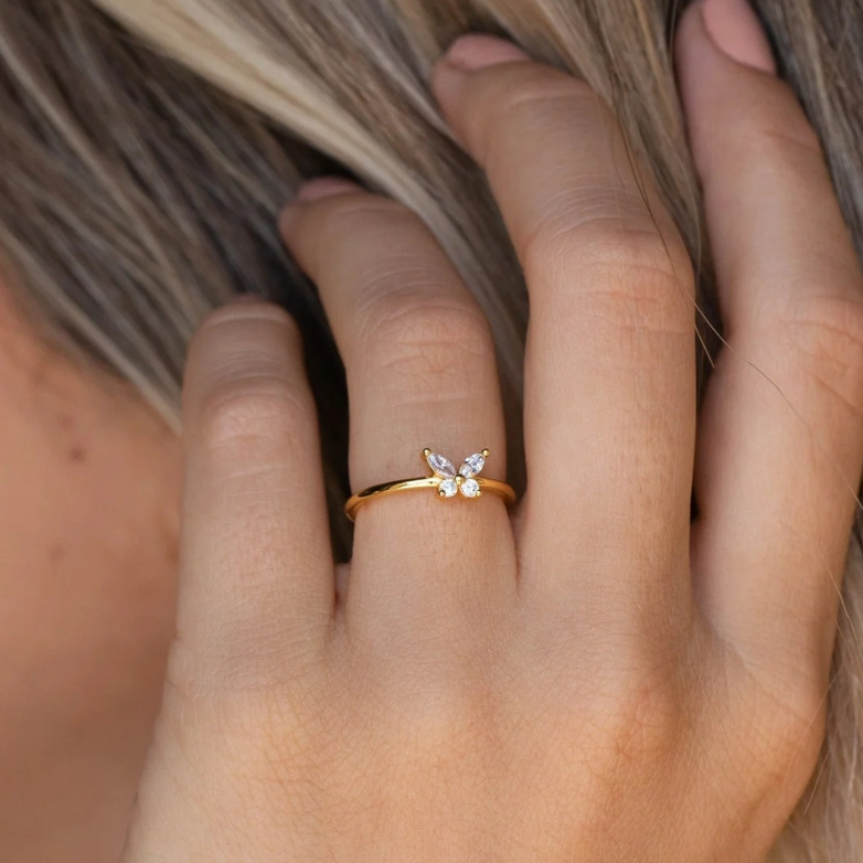 Diamond butterfly dainty butterfly ring