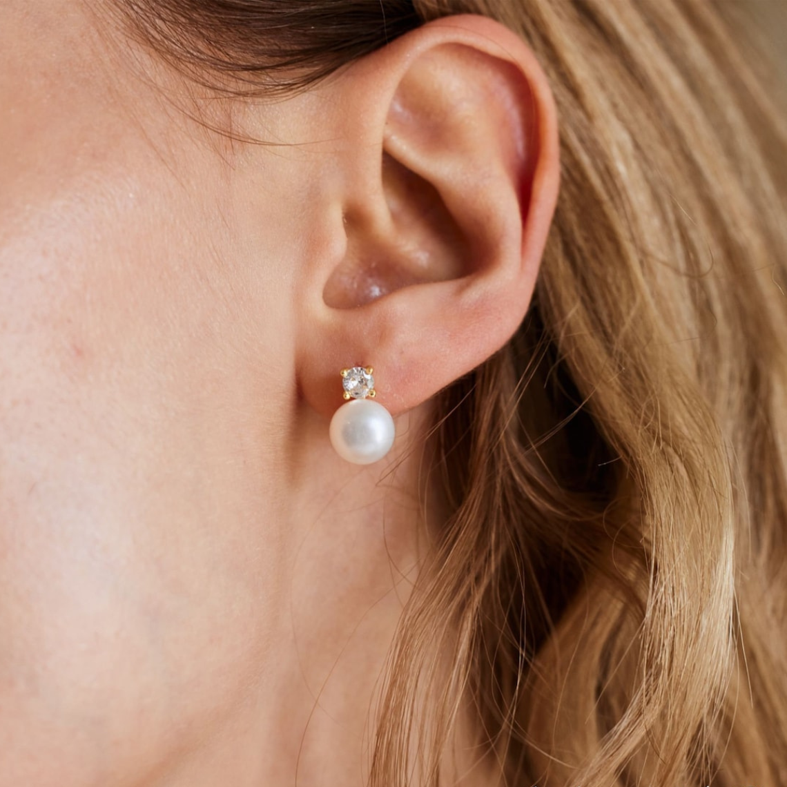 Pearl stud earrings dainty cz earrings
