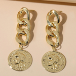 Load image into Gallery viewer, Coin Chain Earrings Gold Drop Earrings
