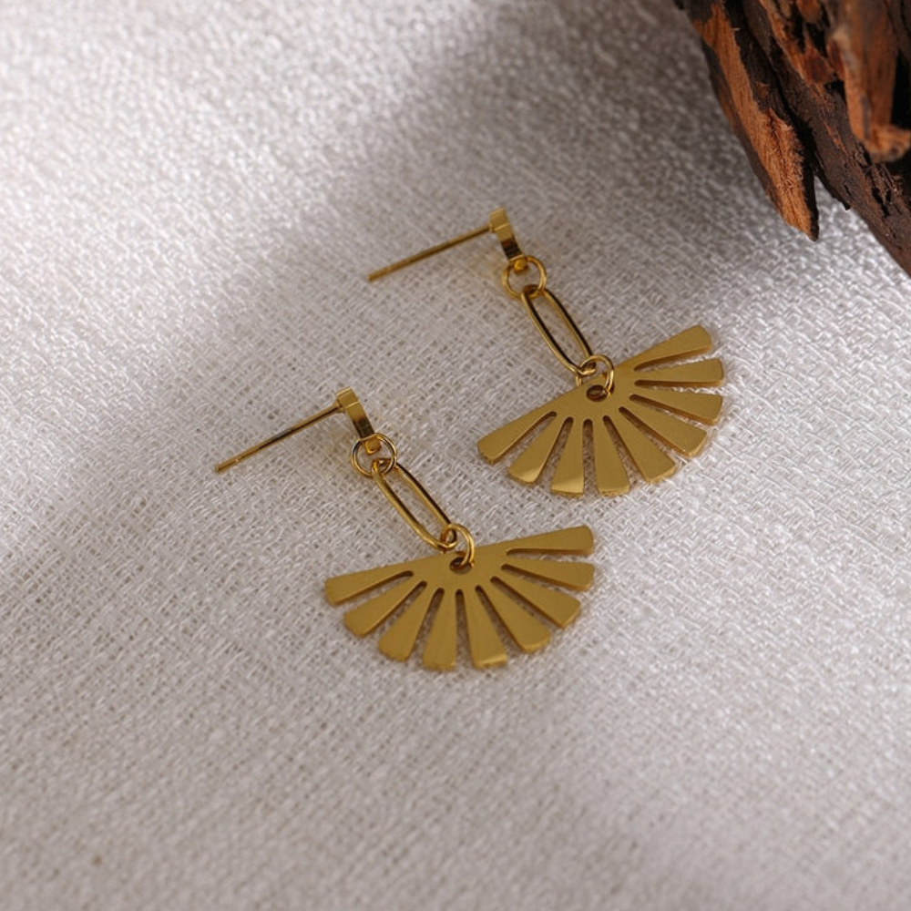 Floral Drop Stud Earrings Fan Shaped Earrings