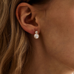 Load image into Gallery viewer, Pearl Stud Earrings Dainty CZ Earrings
