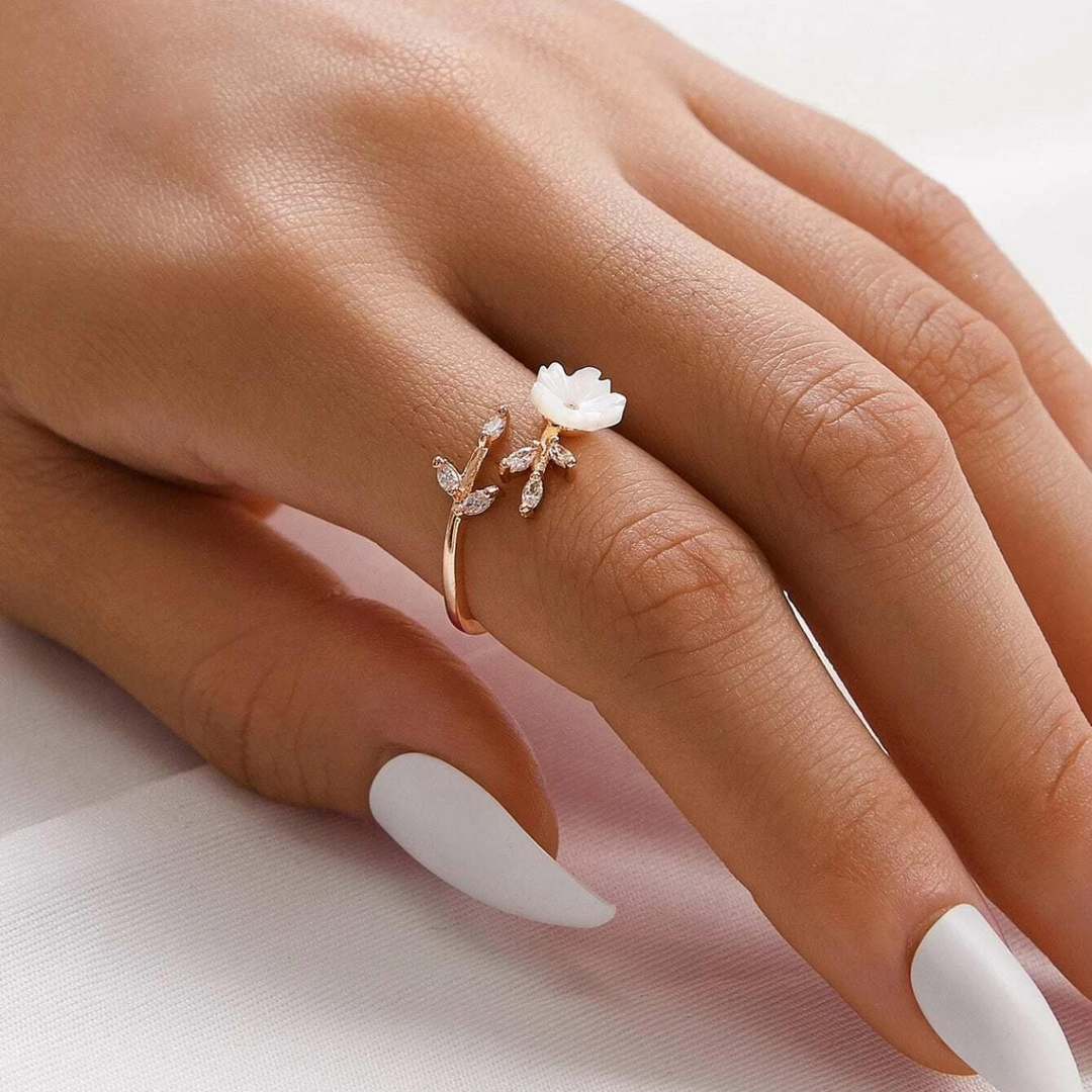 Wildflower Ring Shell Crystal Petal Ring