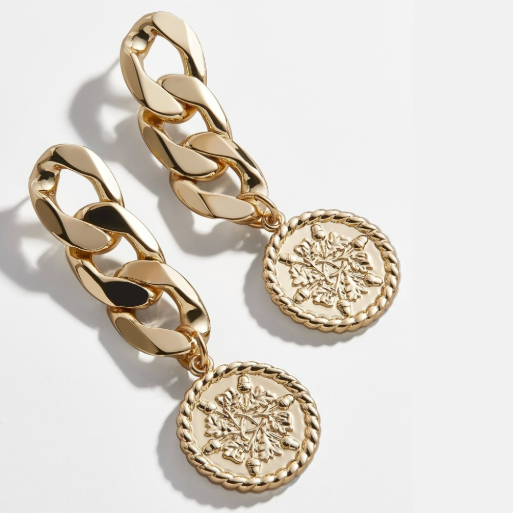 Coin Chain Earrings Gold Drop Earrings