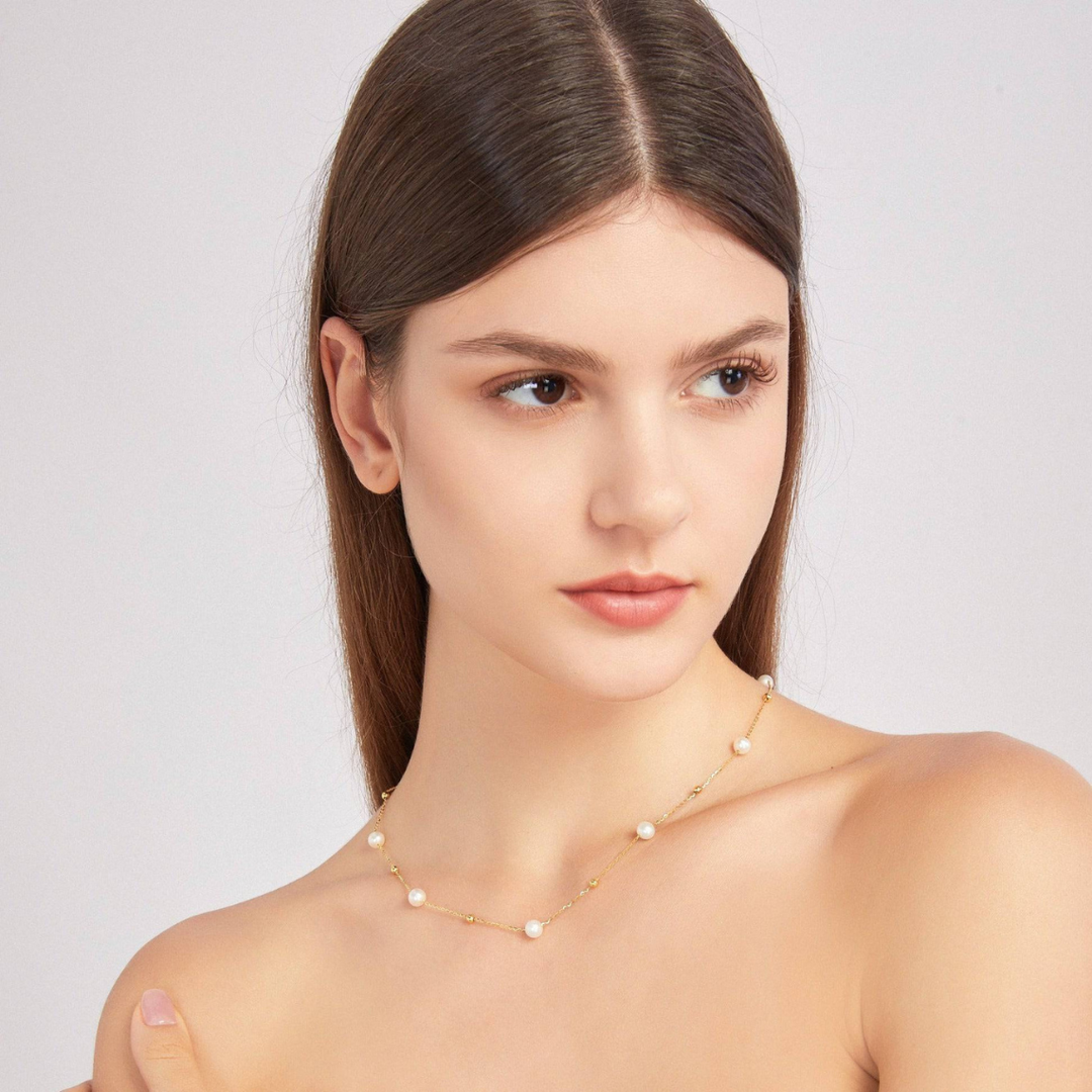 Gold and Pearl Necklace Alternating Pearl and Gold Chain